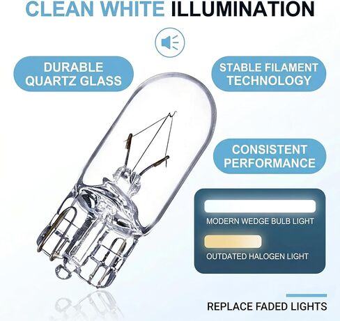 194 Bulb,168Bulb,T10 Light Bulb W5W 1/4 Wedge Base 12V 5W Side Marker Light Bulb Compatible for T10 194 2825 License Plate 168 W5W Car Lights. (10, White) in Saudi Arabia