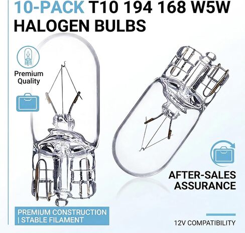 194 Bulb,168Bulb,T10 Light Bulb W5W 1/4 Wedge Base 12V 5W Side Marker Light Bulb Compatible for T10 194 2825 License Plate 168 W5W Car Lights. (10, White) in Saudi Arabia