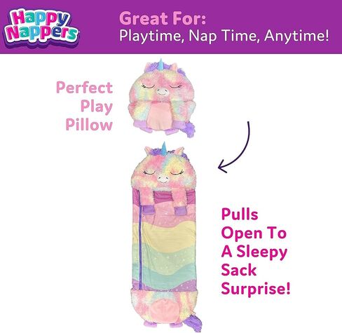 Happy Nappers: S4 Pillow & Sleepy Sack: Large - Dreamy the Rainbow Unicorn - 66 x 30, 2-in-1: Plush Opens to Sleeping Bag, Soft Play & Nap Character, Kids 3+ in Saudi Arabia