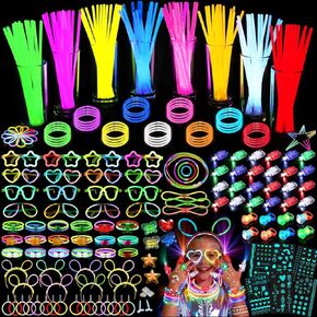 394 Pcs Glow in the Dark Party Supplies for 16 Kids Adults, Light Up Party Favors, 150 Ultra Bright Glow Sticks Bulk Party Pack with Set of 16 Glow Glasses,Earring, Headband,Bracelets, Necklaces in Saudi Arabia
