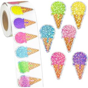 500 Pcs Summer Ice Cream Stickers Waterproof Self-Adhesive Laser Cone Decals for Gift Envelopes Bottles Journals Birthday Holiday Decor in Saudi Arabia