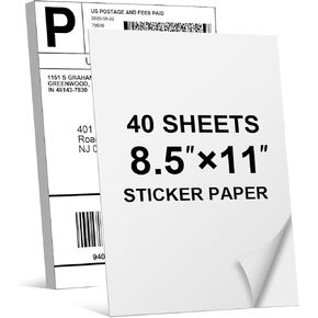 40 Sheets Full Sheets Sticker Paper, 8.5 x 11 Inches, Compatible with Laser & Inkjet Printers, Full Sheet Address Labels & Shipping Labels in Saudi Arabia