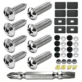BGGTMO Stainless Steel License Plate Screws, M6*20mm (1/4" X 3/4") Rustproof Front & Rear Car Tag Fasteners with Black Caps- Machine Bolts Nuts+ Self-Tapping Screws + Screwdriver in Saudi Arabia