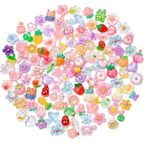 مجموعة حليات من الراتنج بألوان مختلطة، 100 قطعة متنوعة من حليات Kawaii اللطيفة المسطحة للحرف اليدوية وحافظات الهاتف وسجلات القصاصات ودبابيس الشعر والديكورات in Kuwait