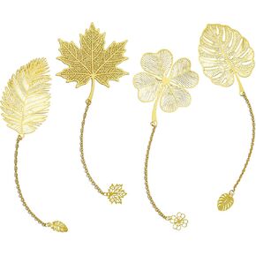 مجموعة 4 قطع من الإشارات المرجعية ذات الأوراق المعدنية الذهبية - Monstera، Maple، Four Leaf Clover & Palm، علامات صفحة نباتية أنيقة، هدايا لمحبي الكتب للنساء والمعلمين والقراء والكتاب in Kuwait