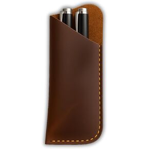 Genuine Leather Pen Case Holder – Handmade Double Pen Sleeve for Fountain Pens, Pencils & Ballpoints – Full Grain Genuine Leather Pouch Cover – Dark Brown in Saudi Arabia