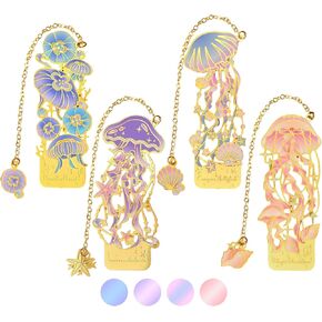 4 Pcs Metal Bookmarks Set for Reading Lovers Book Lovers Gifts, for Women, Men, Kids, Girls, Readers - Jellyfish in Saudi Arabia