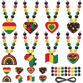 Eternity sky 32 Pcs Juneteenth Beads Necklace Craft Making Wooden Beaded Jewelry Gifts Bulk for Black History Month African Freedom Day Party Favors Decorations in Saudi Arabia