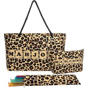 Gilprop 3 Pcs Leopard Print Empty Mahjong Bag Set 24 x 13 x 4.7 Inch Cheetah Print Mahjong Carrying Bags with Handle Tiles Bag and Racks Card Pusher Drawstring Bags for Travel Party Game Accessories in Saudi Arabia