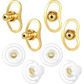 8 Pcs Earring Lifters for Droopy Ears, Silicone & Metal Earring Backs Lifters Support for Heavy Earrings, Ear Lobe Back Supports Locking Design (Gold 4 Pair) in Kuwait