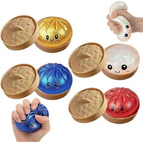 4Pcs Glitter Dumpling Squeeze Set with Steamer Box, Soft Stress Relief Fidget Balls, Colorful Stretchy Decompression Ornaments for Adults in Saudi Arabia