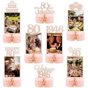 80th Birthday Table Centerpieces – 8 Pcs Vintage 1946 Honeycomb Decorations For Women Bday Party Supply, Cheers to 80 Photo Table Topper Celebration Decor(Rose Gold) in Saudi Arabia