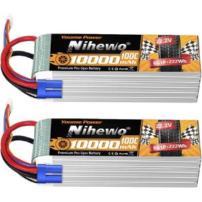 6S Lipo Battery,2Packs 22.2V 10000mAh RC Battery Soft Case 100C with EC5 Plug Compatible with RC Car Truck Tank Plane Drone Boat Models in Kuwait