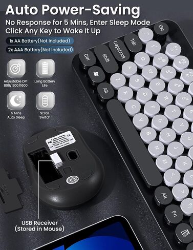 Wireless Keyboard and Mouse Combo, 104 Round Keys Colorful Full Size Keyboard and Mouse with 2.4GHz USB Receiver for PC/Laptop/Tablet/Computer/Windows, Purple in Saudi Arabia