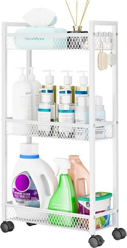 YASONIC Slim Rolling Storage Cart, Metal 3 Tier Bathroom Storage Organizer Laundry Room Utility Cart for Kitchen, Bthroom, Makeup, Craft, Laundry Narrow Places, Black in Saudi Arabia