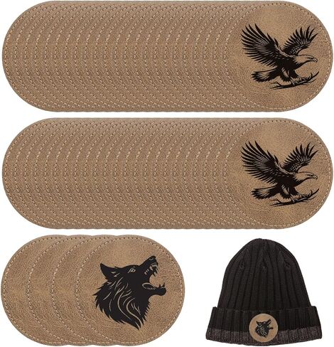 MECCANIXITY 34 Pcs Blank Leather Hat Patches, Laser Engraving Iron-on Round Laserable Rustic Leatherette Patch for Hats Cap, Light Brown 2.56x2.56Inch in Kuwait