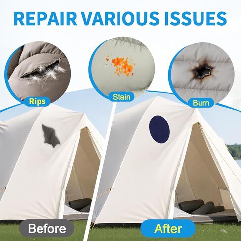 Waterproof Self-Adhesive Nylon Patches for Tent Repair Kit, 24pcs Outdoor Gear Tenacious Repair Tape, Fabric Patches for Clothes, Down Puffer Jacket, Tent, Sleeping Bag, Backpack, Navy Blue in Kuwait