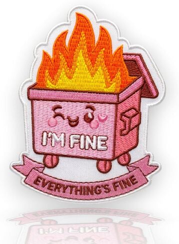I'm Fine Everything's Fine Meme Morale Patch 3 inch, Pink Patches for Backpacks, Pink Funny Meme Design, Dumpster Fire Patch, Applique Embroidery Patches for Hats, Bag, Jeans in Saudi Arabia