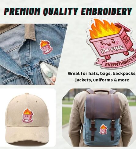 I'm Fine Everything's Fine Meme Morale Patch 3 inch, Pink Patches for Backpacks, Pink Funny Meme Design, Dumpster Fire Patch, Applique Embroidery Patches for Hats, Bag, Jeans in Saudi Arabia