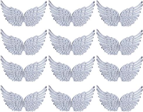 12pcs Angel Wing Shape Embroidered Patches Iron on Wing Appliques Sew On Silver Patch for Clothes Jeans DIY Craft Decoration in Kuwait