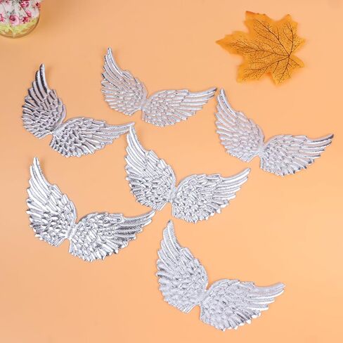 12pcs Angel Wing Shape Embroidered Patches Iron on Wing Appliques Sew On Silver Patch for Clothes Jeans DIY Craft Decoration in Kuwait