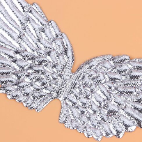 12pcs Angel Wing Shape Embroidered Patches Iron on Wing Appliques Sew On Silver Patch for Clothes Jeans DIY Craft Decoration in Kuwait