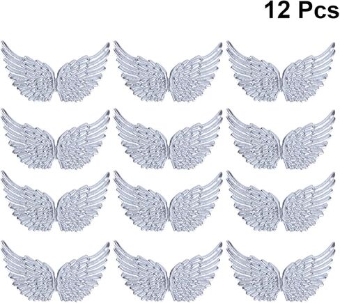 12pcs Angel Wing Shape Embroidered Patches Iron on Wing Appliques Sew On Silver Patch for Clothes Jeans DIY Craft Decoration in Kuwait