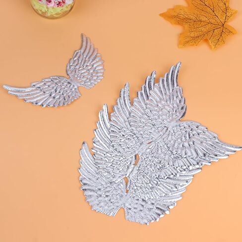 12pcs Angel Wing Shape Embroidered Patches Iron on Wing Appliques Sew On Silver Patch for Clothes Jeans DIY Craft Decoration in Kuwait