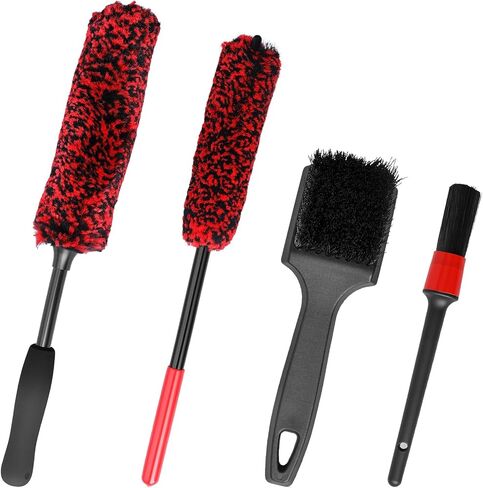 4PCS Wheel Brush Kit for Cleaning Wheels and Tires, Wheel Cleaner Brush, Detail Brush, Heavy-Duty Stiff-Bristle Brush, Tire Cleaning Brush Suitable for Trucks, Cars, RVs in Saudi Arabia