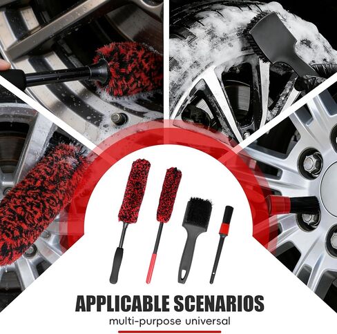 4PCS Wheel Brush Kit for Cleaning Wheels and Tires, Wheel Cleaner Brush, Detail Brush, Heavy-Duty Stiff-Bristle Brush, Tire Cleaning Brush Suitable for Trucks, Cars, RVs in Saudi Arabia