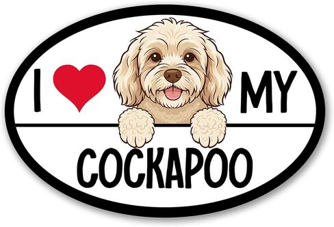 Magnet Me Up I Love My Cockapoo Magnetic Decal - 4x6 Inches Oval Shaped Car Magnet Gifts for Dog Lover, Full-Color UV Printed Weatherproof Vinyl Accessories for Cars, Trucks & SUV, Made in The USA in Kuwait