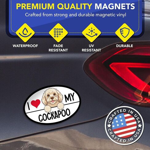 Magnet Me Up I Love My Cockapoo Magnetic Decal - 4x6 Inches Oval Shaped Car Magnet Gifts for Dog Lover, Full-Color UV Printed Weatherproof Vinyl Accessories for Cars, Trucks & SUV, Made in The USA in Kuwait