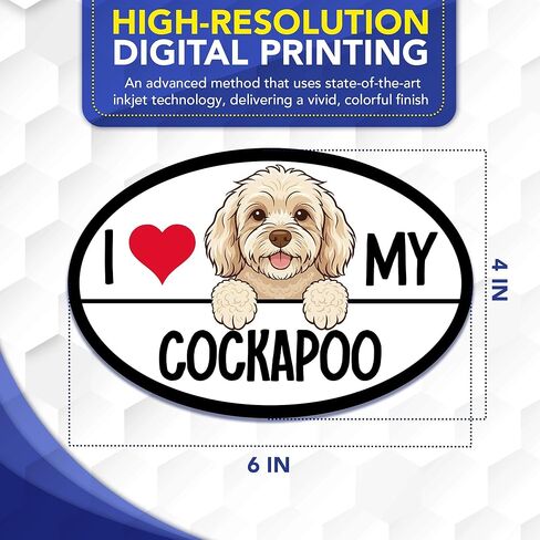 Magnet Me Up I Love My Cockapoo Magnetic Decal - 4x6 Inches Oval Shaped Car Magnet Gifts for Dog Lover, Full-Color UV Printed Weatherproof Vinyl Accessories for Cars, Trucks & SUV, Made in The USA in Kuwait