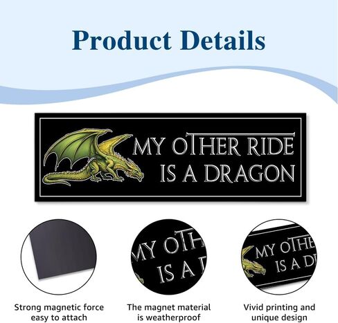 My Other Ride is A Dragon Car Bumper Magnet Sticker, Retro Waterproof Bumper Sticker for Dragon Lover, Funny Dragons Vehicle Car Magnet Decal, Mythical Driving Gifts for Friend New Driver in Kuwait