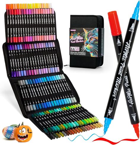Acrylic Paint Markers, 48 Color Dual Tip Acrylic Paint Pens with Brush and Fine Tips for Rock Painting,Wood,Canvas,Ceramic,Card Making,Vibrant Color Ideal for Artists, Crafters & DIY Projects in Saudi Arabia