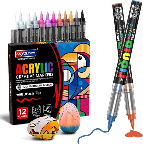 12 Colours Liquid Roller Acrylic Markers | Multi-Surface High Coverage Pens | Smooth Ink Flow | Colour-Coded Caps | Beginner Friendly Art Set in Saudi Arabia
