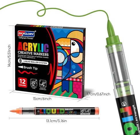 12 Colours Liquid Roller Acrylic Markers | Multi-Surface High Coverage Pens | Smooth Ink Flow | Colour-Coded Caps | Beginner Friendly Art Set in Saudi Arabia