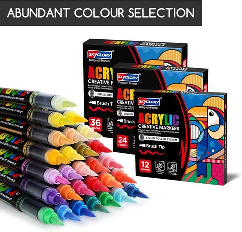 12 Colours Liquid Roller Acrylic Markers | Multi-Surface High Coverage Pens | Smooth Ink Flow | Colour-Coded Caps | Beginner Friendly Art Set in Saudi Arabia