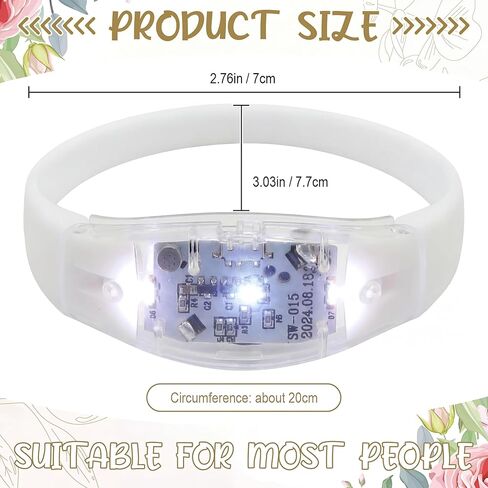 JellyArch 12 Pcs White LED Glow Bracelets, Sound Activated LED Bracelets for Wedding Reception Party Favors, Bridal Shower, Bachelorette Party, Rave, Concert, Birthday and Night Events in Kuwait