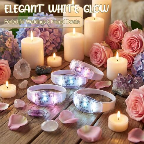 JellyArch 12 Pcs White LED Glow Bracelets, Sound Activated LED Bracelets for Wedding Reception Party Favors, Bridal Shower, Bachelorette Party, Rave, Concert, Birthday and Night Events in Kuwait