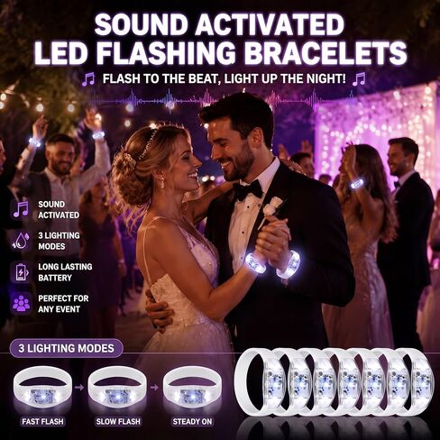 JellyArch 12 Pcs White LED Glow Bracelets, Sound Activated LED Bracelets for Wedding Reception Party Favors, Bridal Shower, Bachelorette Party, Rave, Concert, Birthday and Night Events in Kuwait