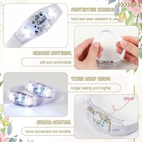 JellyArch 12 Pcs White LED Glow Bracelets, Sound Activated LED Bracelets for Wedding Reception Party Favors, Bridal Shower, Bachelorette Party, Rave, Concert, Birthday and Night Events in Kuwait