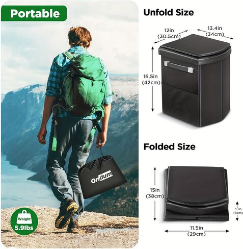 Portable Toilet for Adults, Foldable Camping Toilet with Soft & Comfortable Leather Seat,Hold Up to 400lbs, Height 16.5in for Camping, Car/Road-Tripping in Saudi Arabia