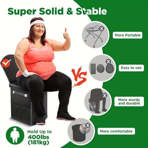 Portable Toilet for Adults, Foldable Camping Toilet with Soft & Comfortable Leather Seat,Hold Up to 400lbs, Height 16.5in for Camping, Car/Road-Tripping in Saudi Arabia