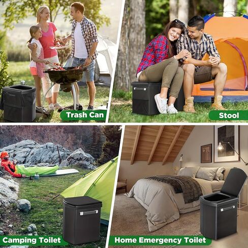 Portable Toilet for Adults, Foldable Camping Toilet with Soft & Comfortable Leather Seat,Hold Up to 400lbs, Height 16.5in for Camping, Car/Road-Tripping in Saudi Arabia
