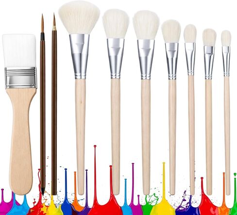 10Pcs Mop Brush for Acrylic Painting Assorted Size Acrylic Blending Brush Goat Hair Blending Mop Brushes with Wooden Handle Artist Brushes for Watercolor Oil Painting Face Body Art in Kuwait