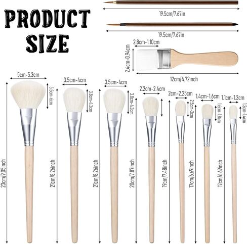 10Pcs Mop Brush for Acrylic Painting Assorted Size Acrylic Blending Brush Goat Hair Blending Mop Brushes with Wooden Handle Artist Brushes for Watercolor Oil Painting Face Body Art in Kuwait
