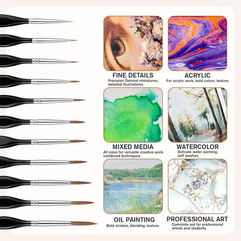 11 Pcs Fine Detail Paint Brushes Set Miniature Brushes, Fine Tip Paint Brush for Watercolor, Acrylic & Oil, Wood Handle with Nylon Bristles, Detail Painting for Models, Face & Nail Art in Saudi Arabia