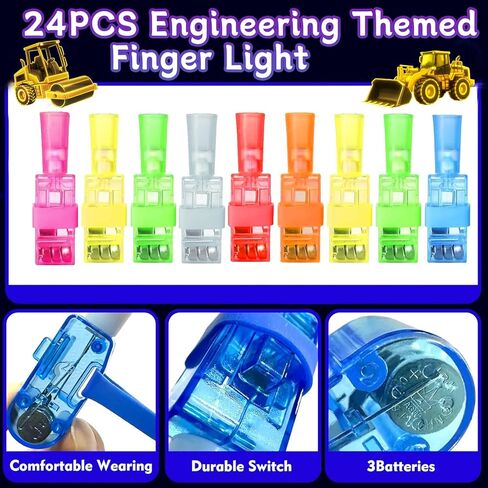 24PCS Engineering Vehicle Party Favors Finger Lights, 8 Designs Light Up Finger Lights for Kids Birthday Party Favors, Goodie Bag Stuffers Bulk, Light Up Party Favors for Birthday Decorations in Saudi Arabia