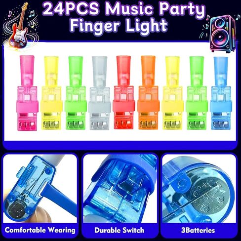 CHSLtmxq 24PCS Music Party Favors Finger Lights, 8 Designs Light Up Finger Lights for Kids Birthday Party Favors, Goodie Bag Stuffers Bulk Party, Light Up Party Favors for Music Birthday Decorations in Saudi Arabia
